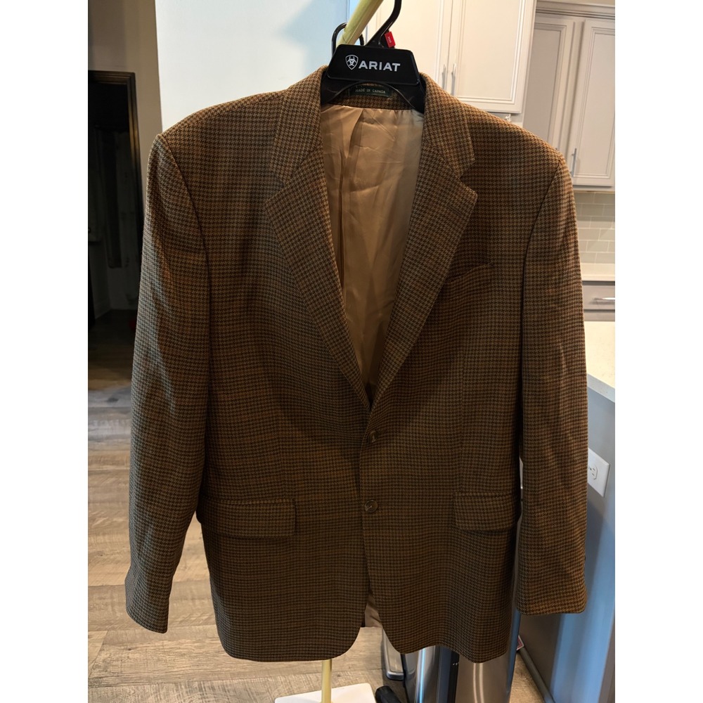 Lauren Ralph Lauren Mens 42L Brown Houndstooth Pure New Wool Blazer Sport Coat